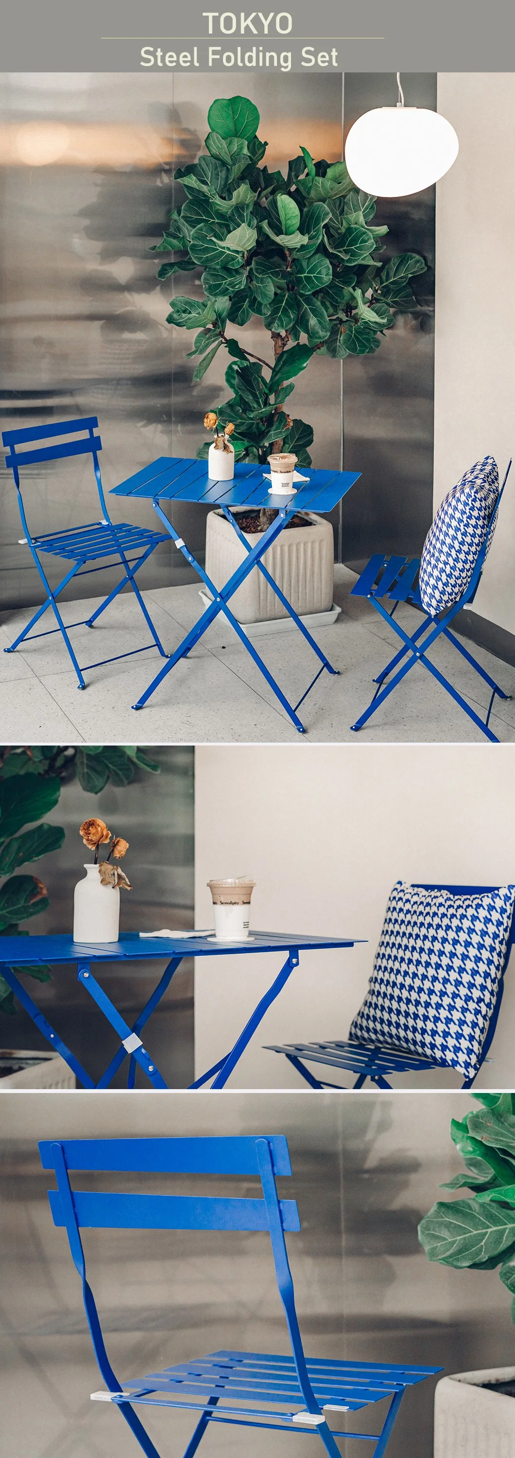 French Popular Leisure Dining Furniture Rust Resistant Metal Outdoor Folding Bistro Table