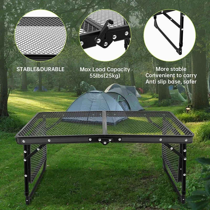 Extension Board Adjustable Height Folding Tables Mesh Top Portable Grill Table for Outdoor Indoor