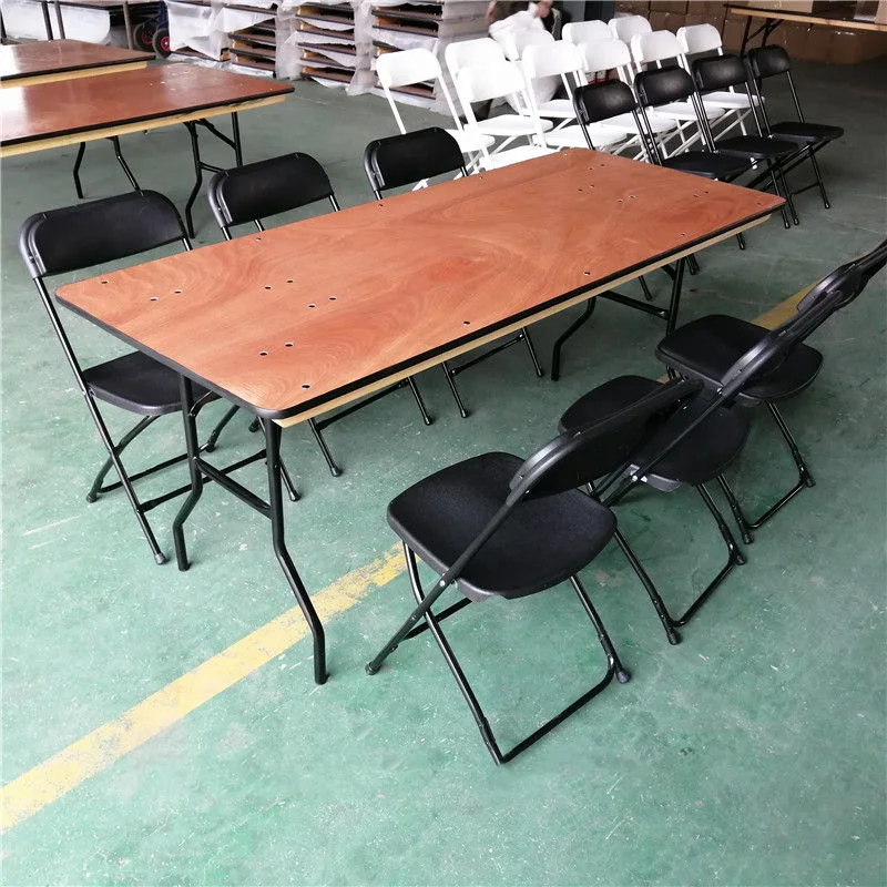 Manufacture Kitchen Dining Indoor Metal Legs Long Wooden Folding Table for Events