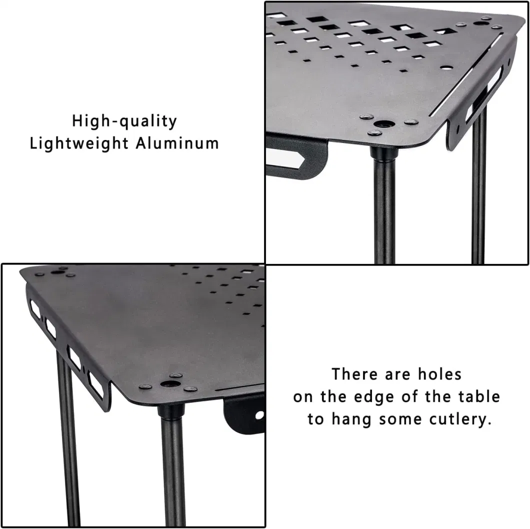 Black Adjustable Height Portable Ultra Light Folding Camping Barbecue Table with Holes