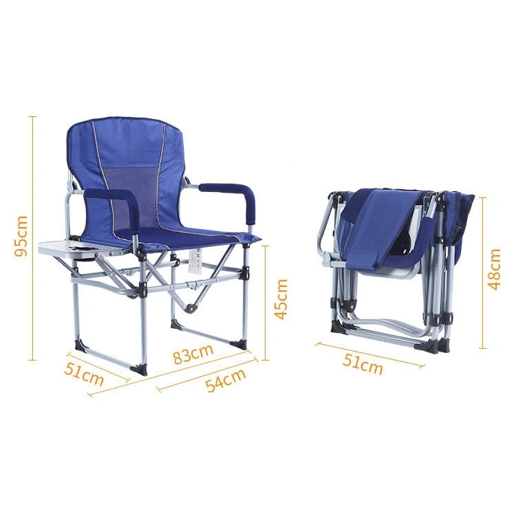 2022 New Design Wholesale 600d Oxford Outdoor Relax Steel Portable Lawn Director Folding Camping Chair with Side Table