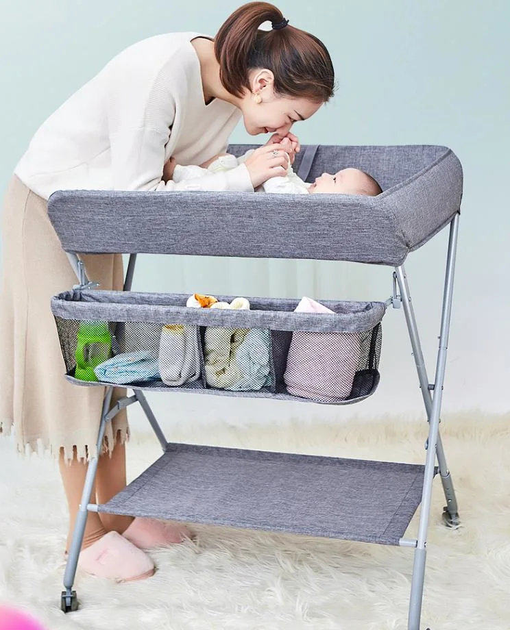 Baby Diaper Changing Table with Storage Portable Folding Diaper Station Infant Nursery Organizer Movable Nursery Pad