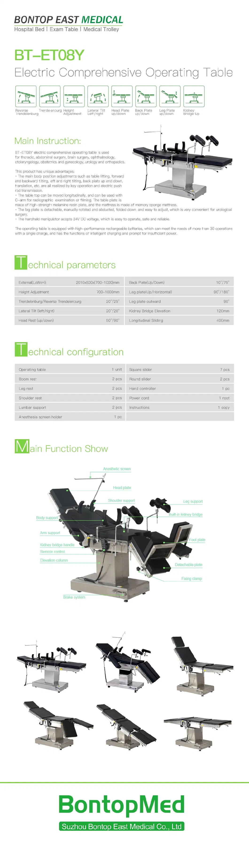 Multifunctional Electric Operating Room Surgical Table with X-ray Function