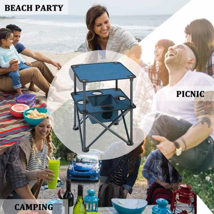 Portable Light Weight Outdoor Picnic Folding Square Metal Stable Frame Camping Table with Cup Holder