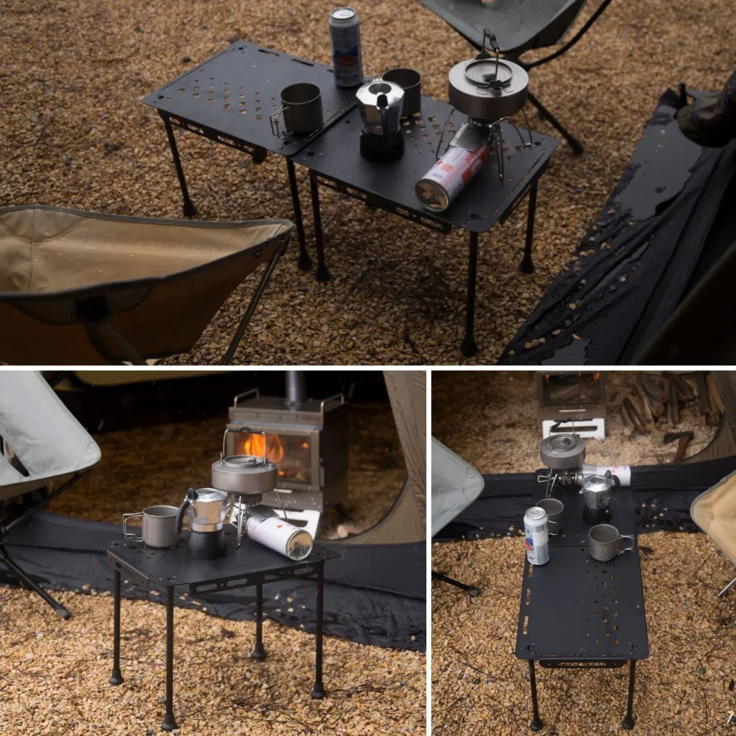 Black Adjustable Height Portable Ultra Light Folding Camping Barbecue Table with Holes