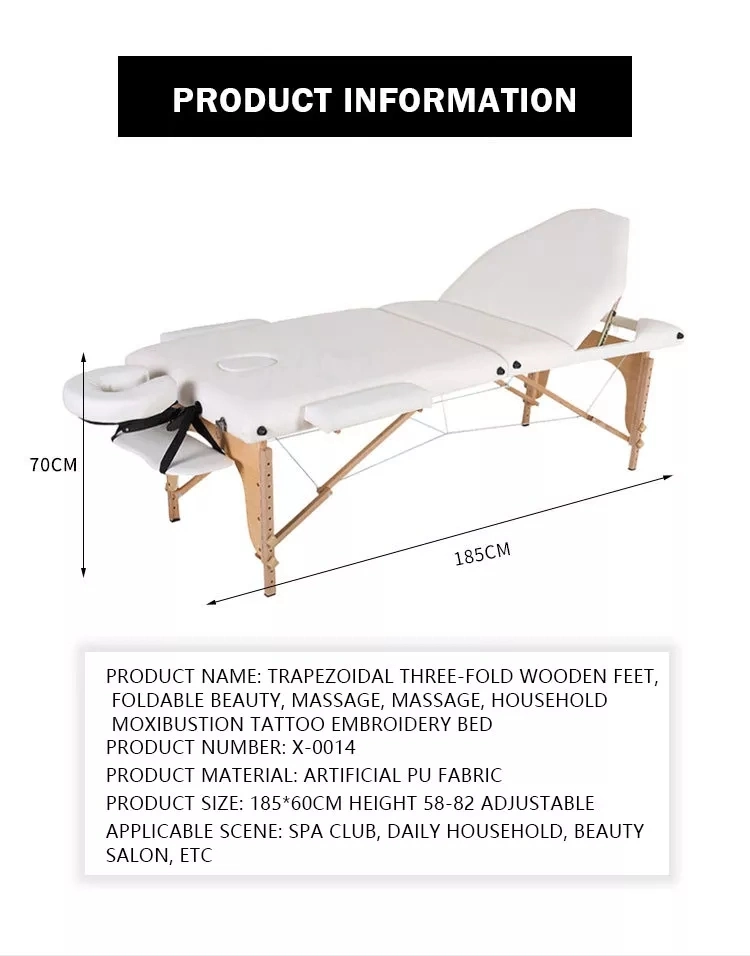 Hot Sale Adjustable Portable 3 Section Folding Massage Table for SPA