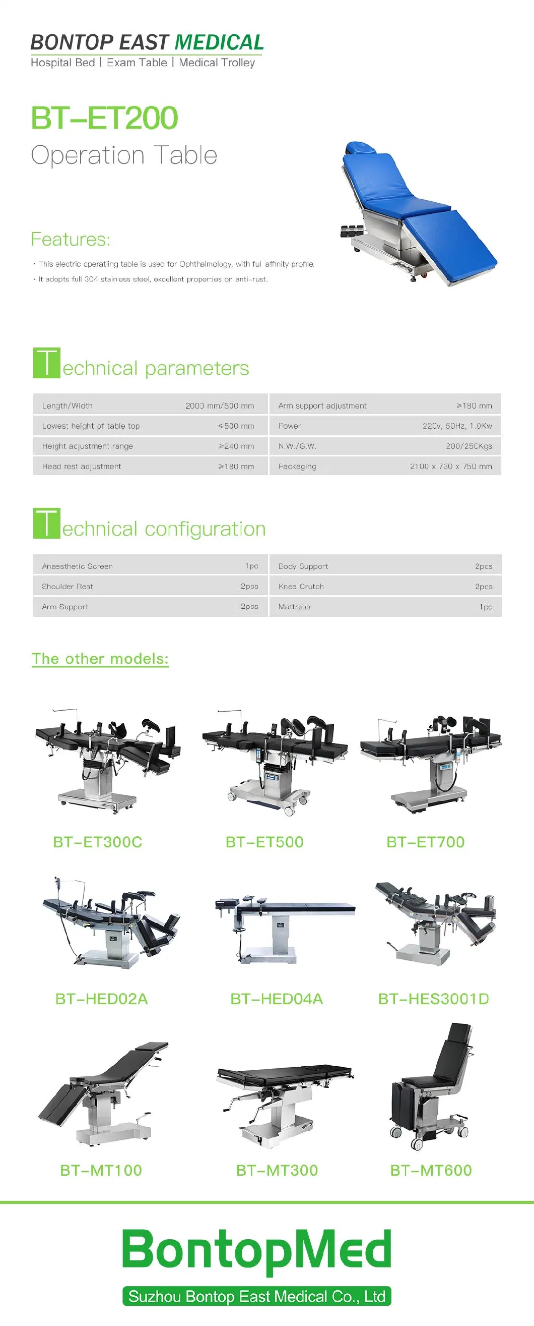 High Quality Hospital Operation Room Equipment Stainless Steel Electric Operating Bed Table for Ophthalmology