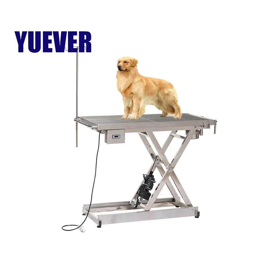 Yuever Medical Stainless Steel Operation Table Veterinary Pet Large Animal Operating Table Vet Folding Electric Operating Table with IV Pole