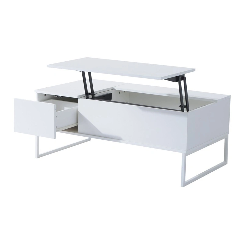 White Color Fold-Able Wooden Coffee Table with One-Drawer