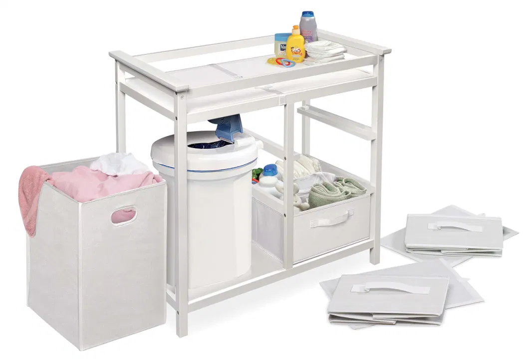 Modern Laundry Hamper 3 Storage Baskets Pad Baby Changing Table