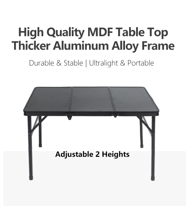 Compact Ultralight Height Adjustable Aluminum Black Beach Picnic Portable Outdoor Camping Folding Table