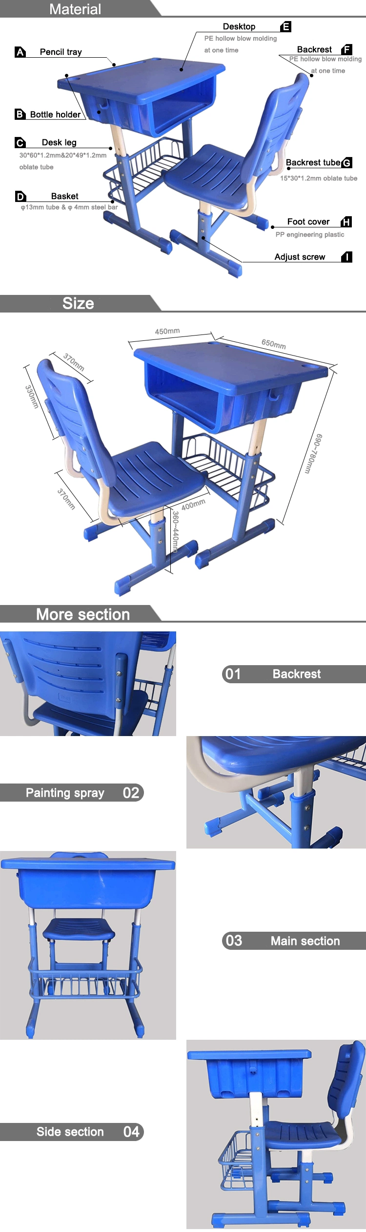 School Furniture Student Table with Chair Training Folding Study