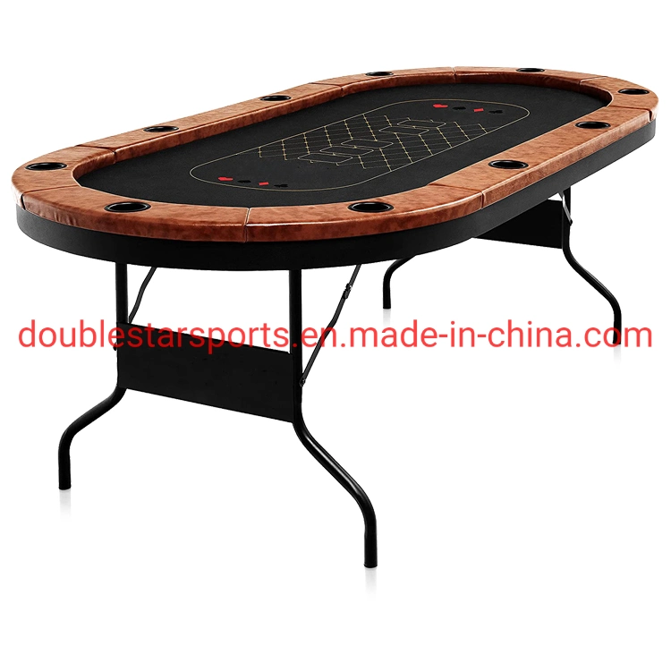 Foldable and Portable 10 Players Poker Casino Game Table with Cushioned Rail