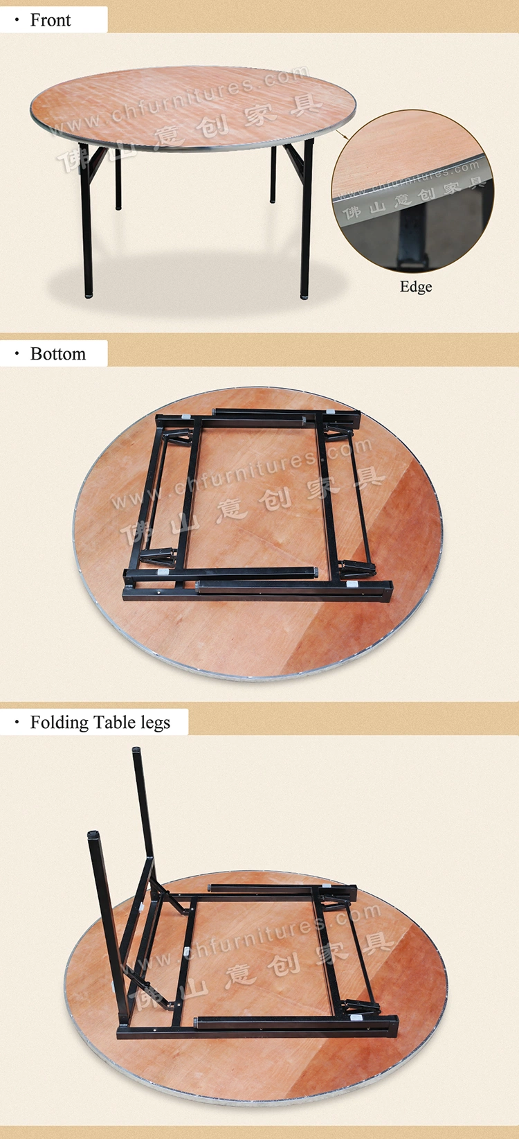 Yc-T40 Folding Hotel Banquet Round Lacquer Plywood Table with Aluminum Edge