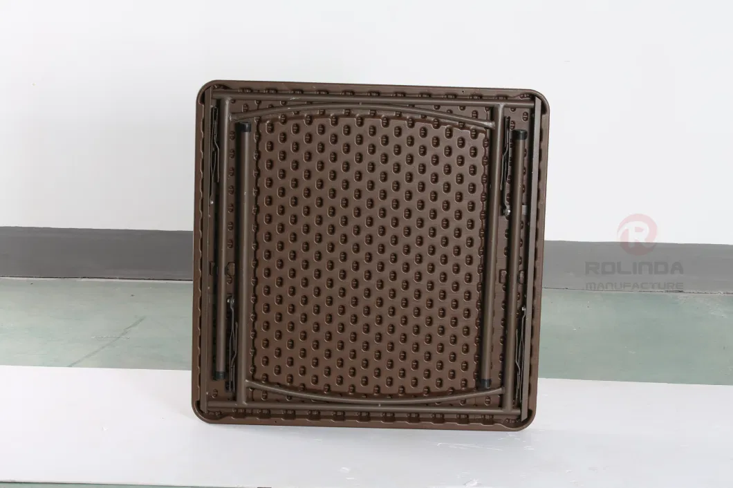 Brown Plastic Folding Square Table with Metal Holder