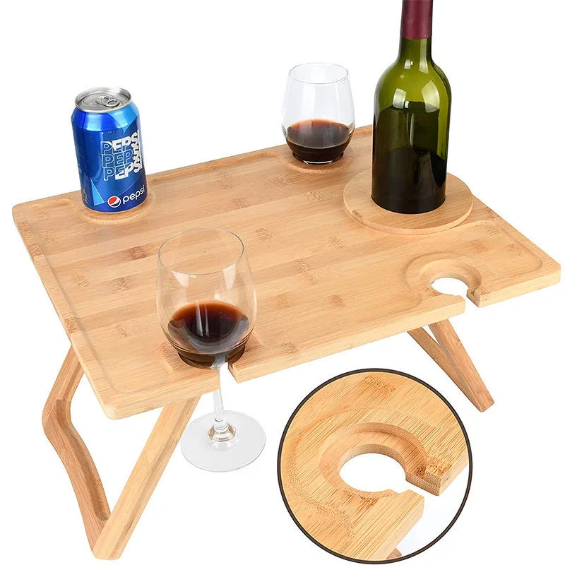 High Standard Durable Foldable Picnic Table Wine Glass Holder Bamboo Dining Table