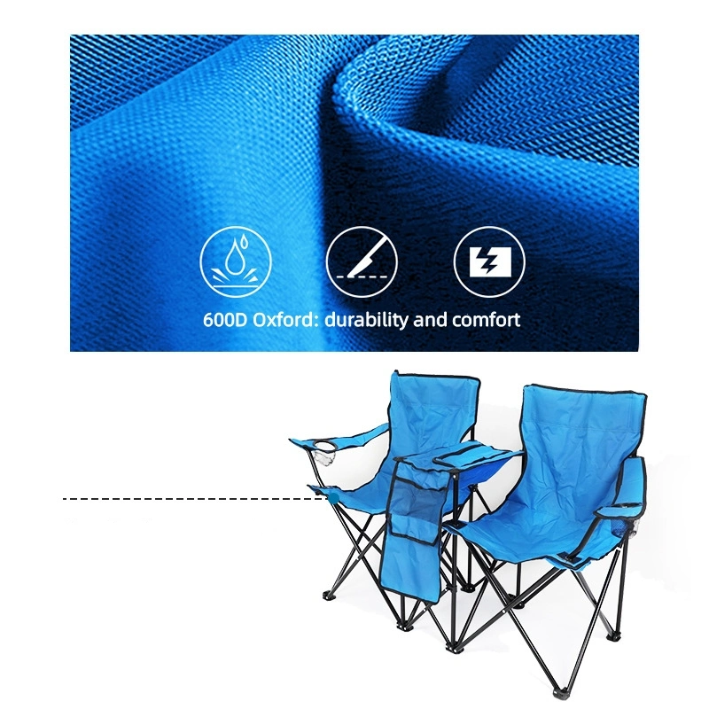 Portable Foldable Double Camping Beach Chair with Umbrella and Table Cooler Bag