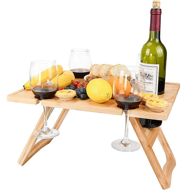 High Standard Durable Foldable Picnic Table Wine Glass Holder Bamboo Dining Table