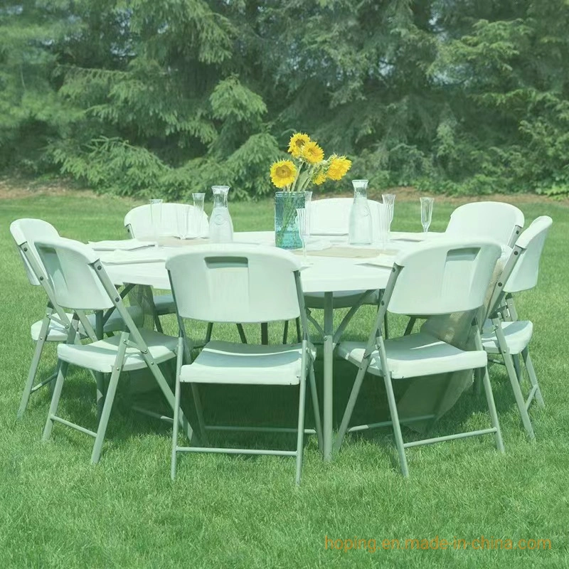 Simple Round White Folding Wedding Furniture Hotel Banquet Indoor Outdoor Metal Frame Dining Table