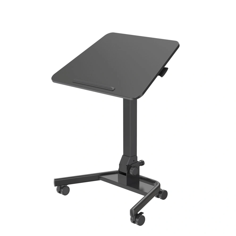 Office Home Furniture Ergonomic One Leg Mobile Pneumatic Adjustable Standing Computer Desk Hydraulic 360 Adjustable Portable Folding Laptop Table with Wheels