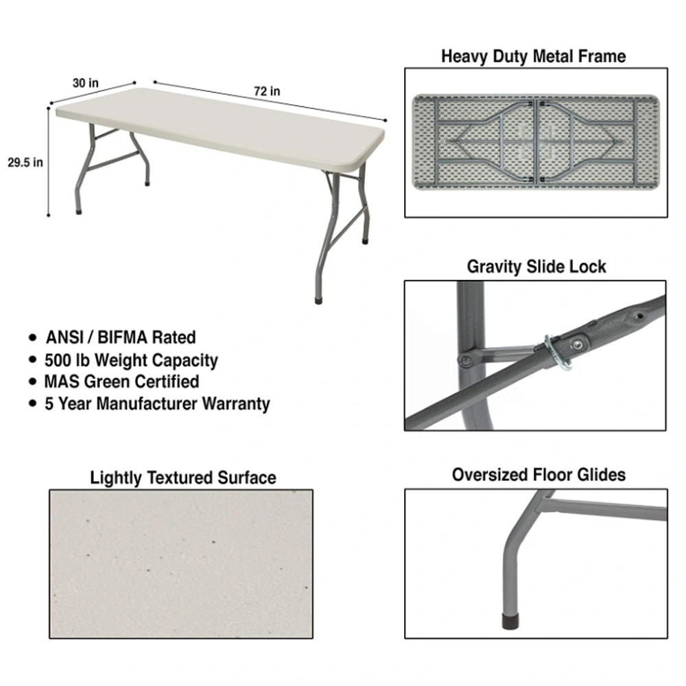Factory Custom Metal Iron Legs Plastic Laptop 6 FT Folding Table
