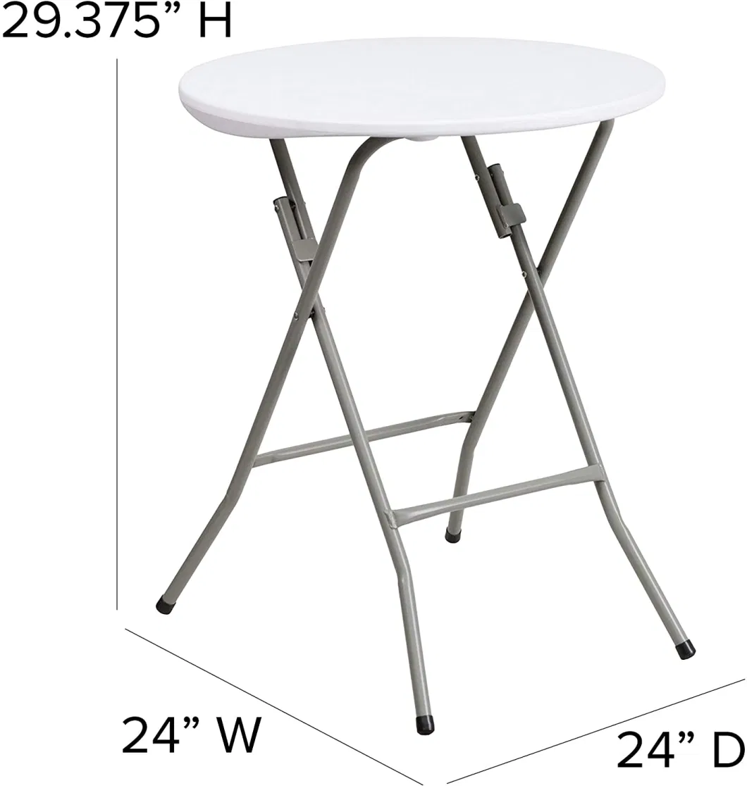 24 Inch White Portable HDPE Tall Round Plastic Folding Cocktail Table for Outdoor Party