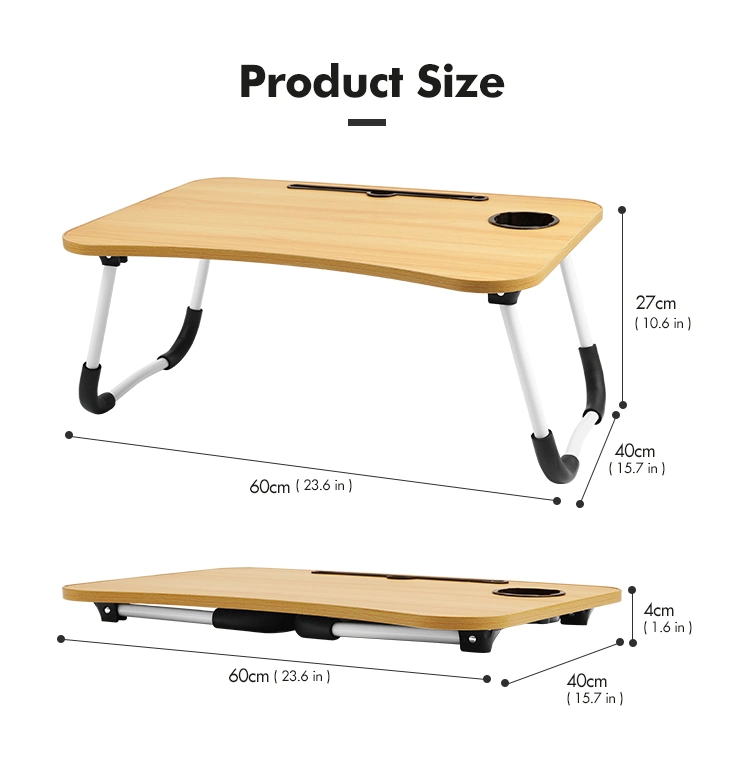 Kinggear Home Office Camping Wooden Folding Bed Table Adjustable Portable Laptop Table Adjustable Bed Desk Wooden Foldable Table