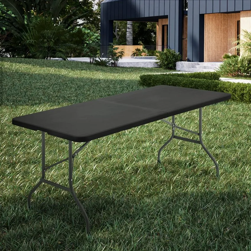 Custom Logo 6 FT Outdoor Picnic Black HDPE Plastic Folding Party Table