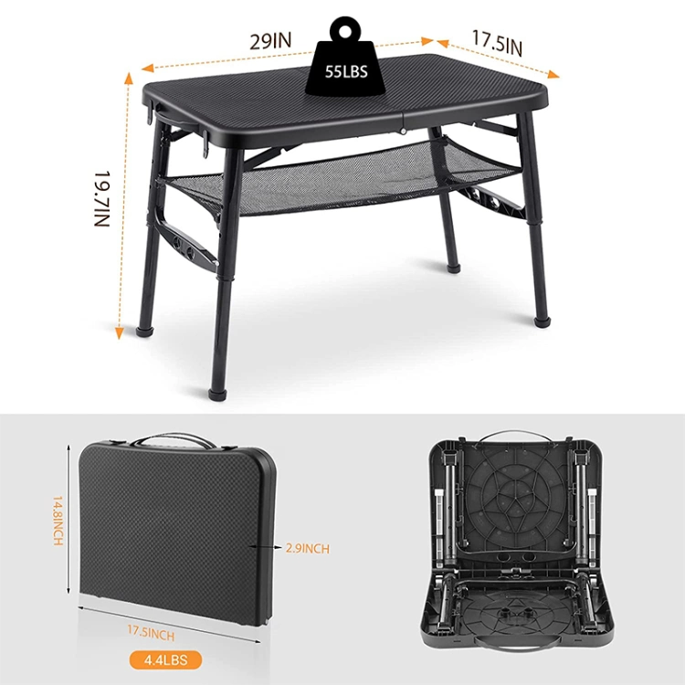 Small Adjustable Height Folding Table for Camping portable Lightweight Foldable Table with Nets