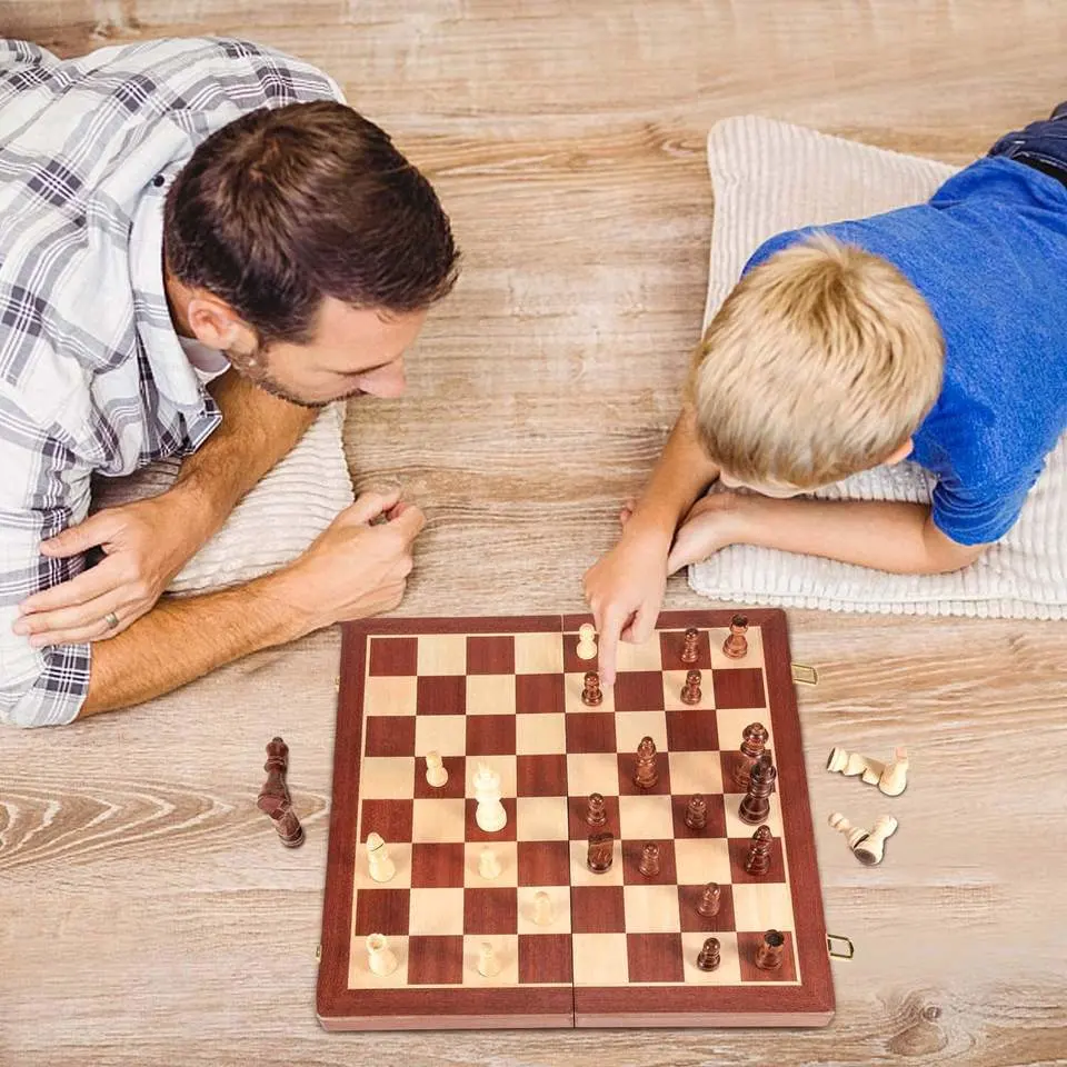 Wood 3 in 1 Chess Backgammon Table Wooden Chess Table with Drawer and Legs