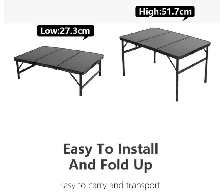 Compact Ultralight Height Adjustable Aluminum Black Beach Picnic Portable Outdoor Camping Folding Table