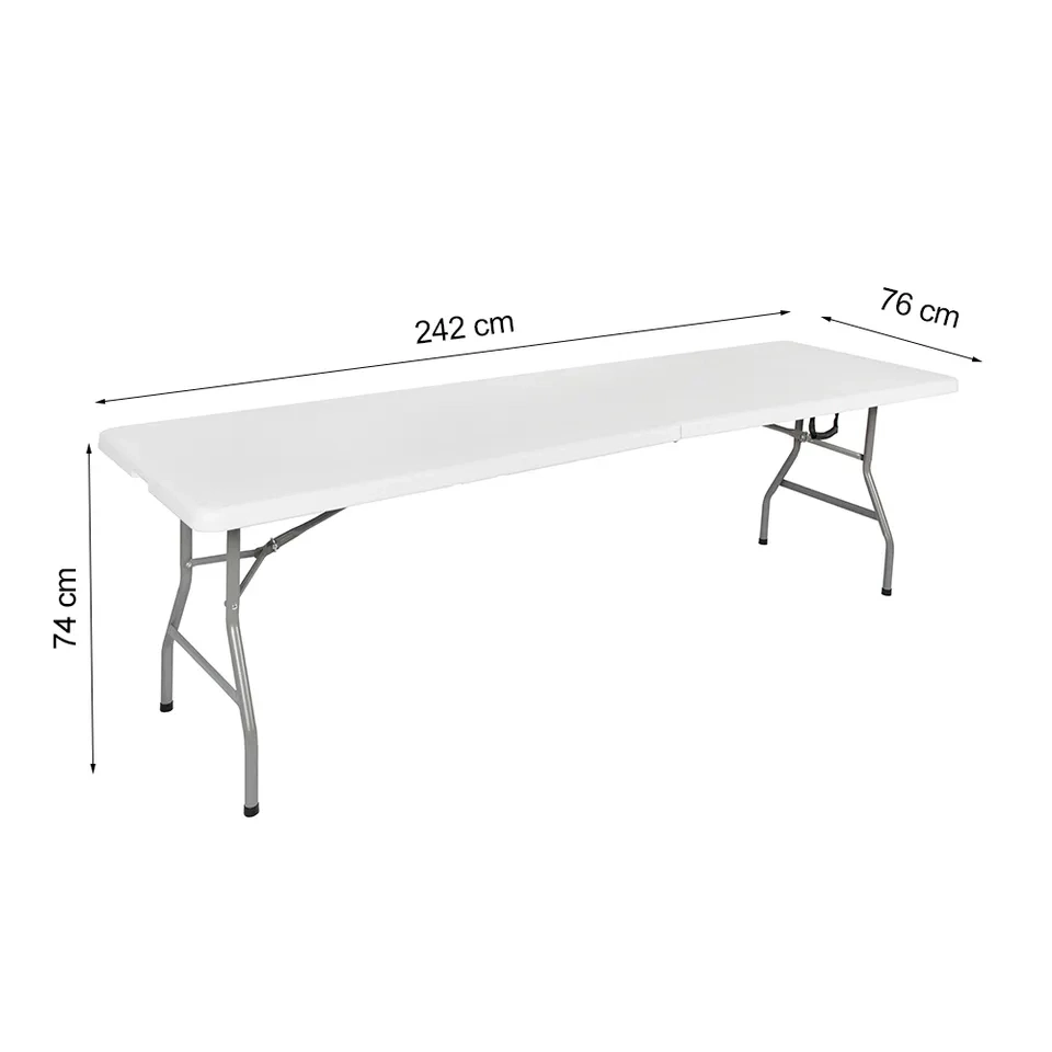 8FT 244cm Large Plastic Folding Trestle Table Heavy Duty Portable Table for Picnic Party Camping