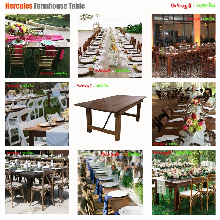 Pine Wood Dining Hotel Restaurant Farmhouse Wedding Outdoor Folding Table and Cross Back Chair