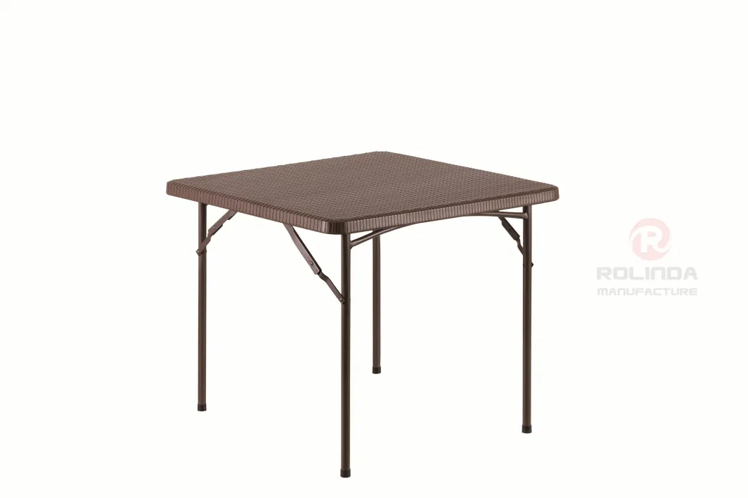 Brown Plastic Folding Square Table with Metal Holder
