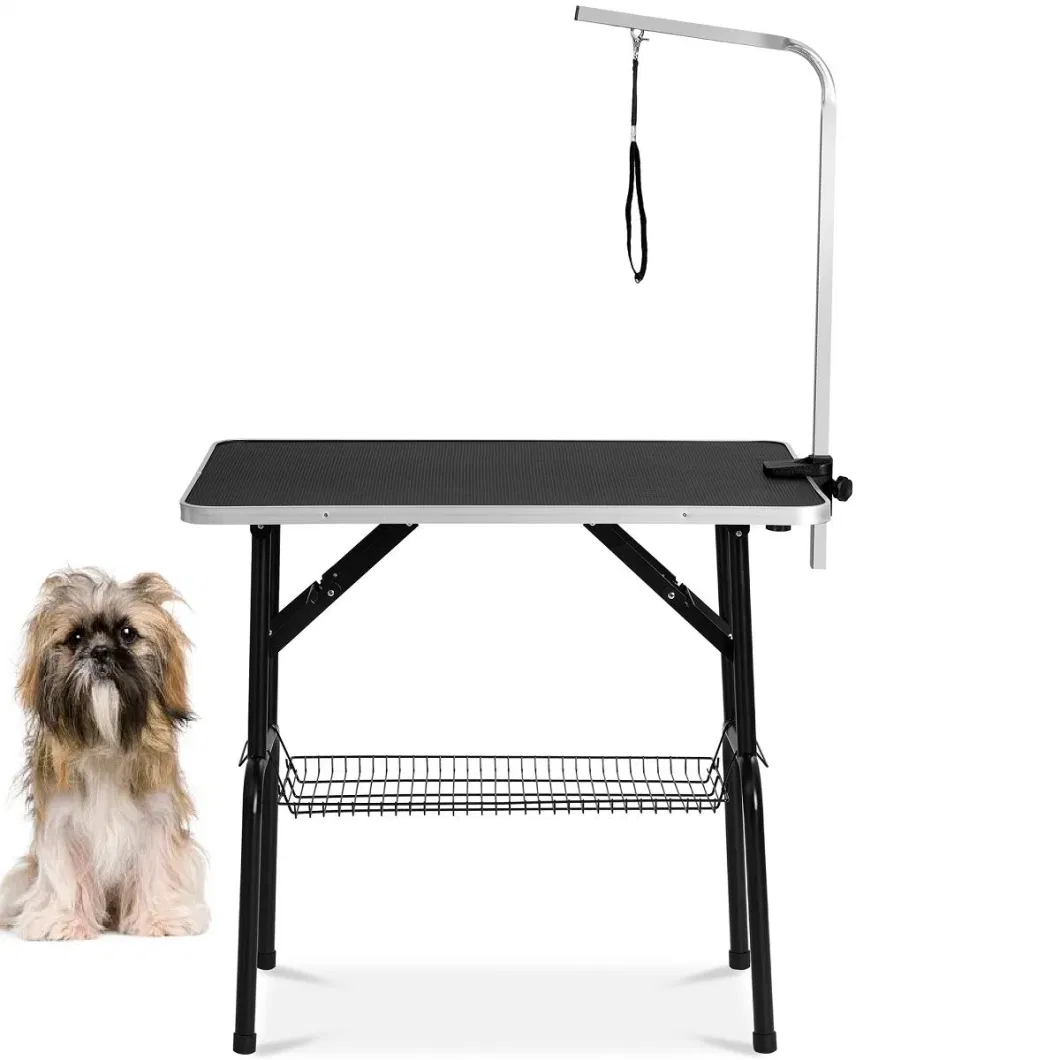 Heavy Duty Pet Dog Grooming Table, Professional Foldable Dog Trimming Table with Adjustable Arm, Noose &amp; Mesh Tray