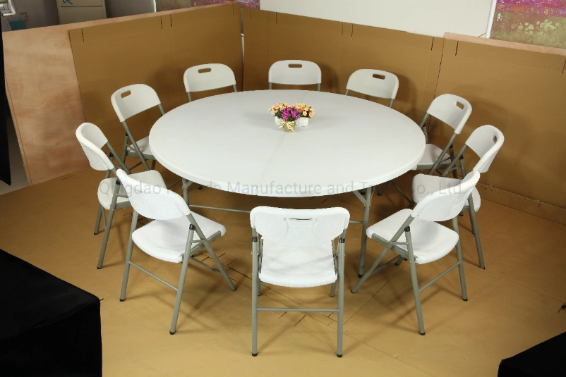 Plastic Folding Table Round Used for Banquet Outdoor Wedding Folding Tables 6 FT Table Chairs