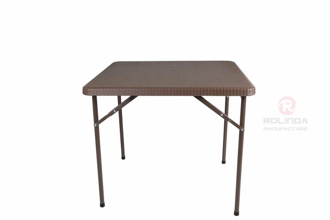 Brown Plastic Folding Square Table with Metal Holder