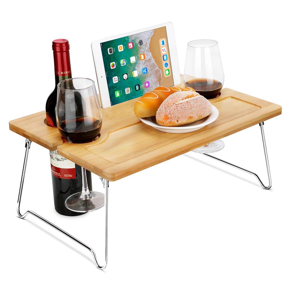 Picnic Wine Table Portable and Foldable Picnic Wine and Snack Table Bamboo Wine Holder Table Cheese Tray Outdoor Beach Park Indoor