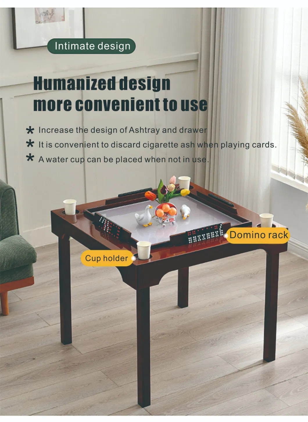 Fashionable Multi-Functional Poker Table Wooden Domino Game Fold-Able Table