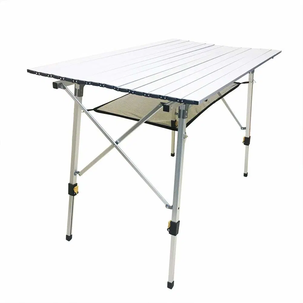 Aluminum Height Adjustable Folding Roll-up Portable Camping Table 3 FT Light Foldable Stainless
