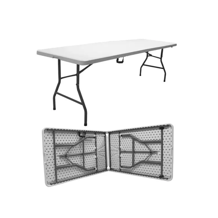 Easy Carrying 8FT Plastic Portable Folding Table for Outdoor BBQ White Fold-in-Half Table