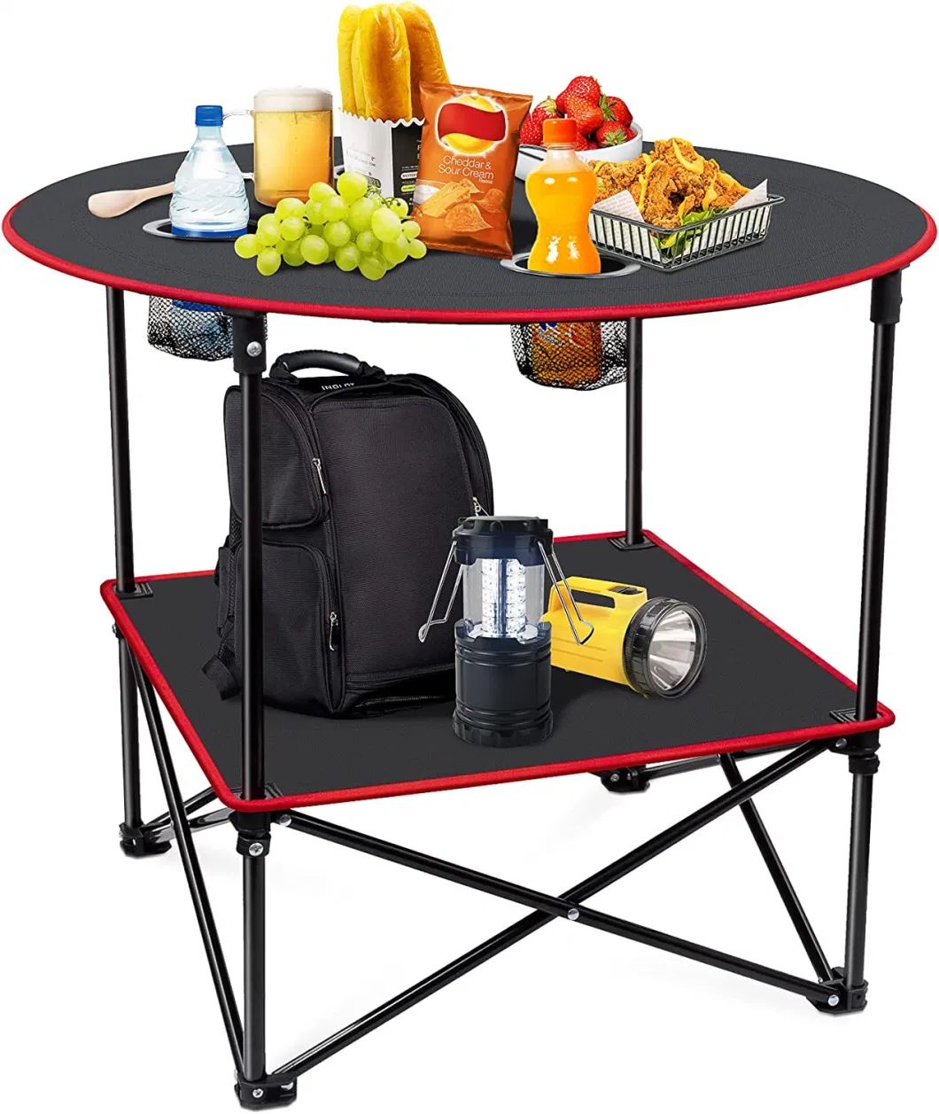 Portable Camping Table Folding Picnic Tables Lightweight Canvas Beach Table for Outside with 4 Cup Holder &amp; Carry Bags