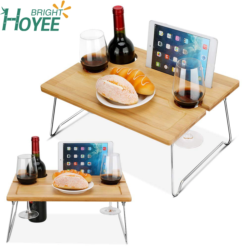 Picnic Wine Table Portable and Foldable Picnic Wine and Snack Table Bamboo Wine Holder Table Cheese Tray Outdoor Beach Park Indoor