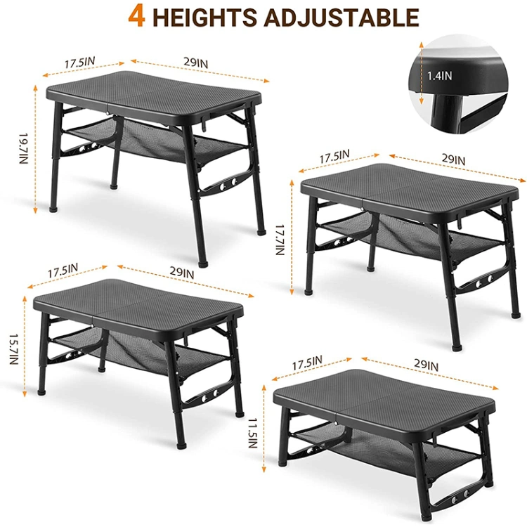 Small Adjustable Height Folding Table for Camping portable Lightweight Foldable Table with Nets