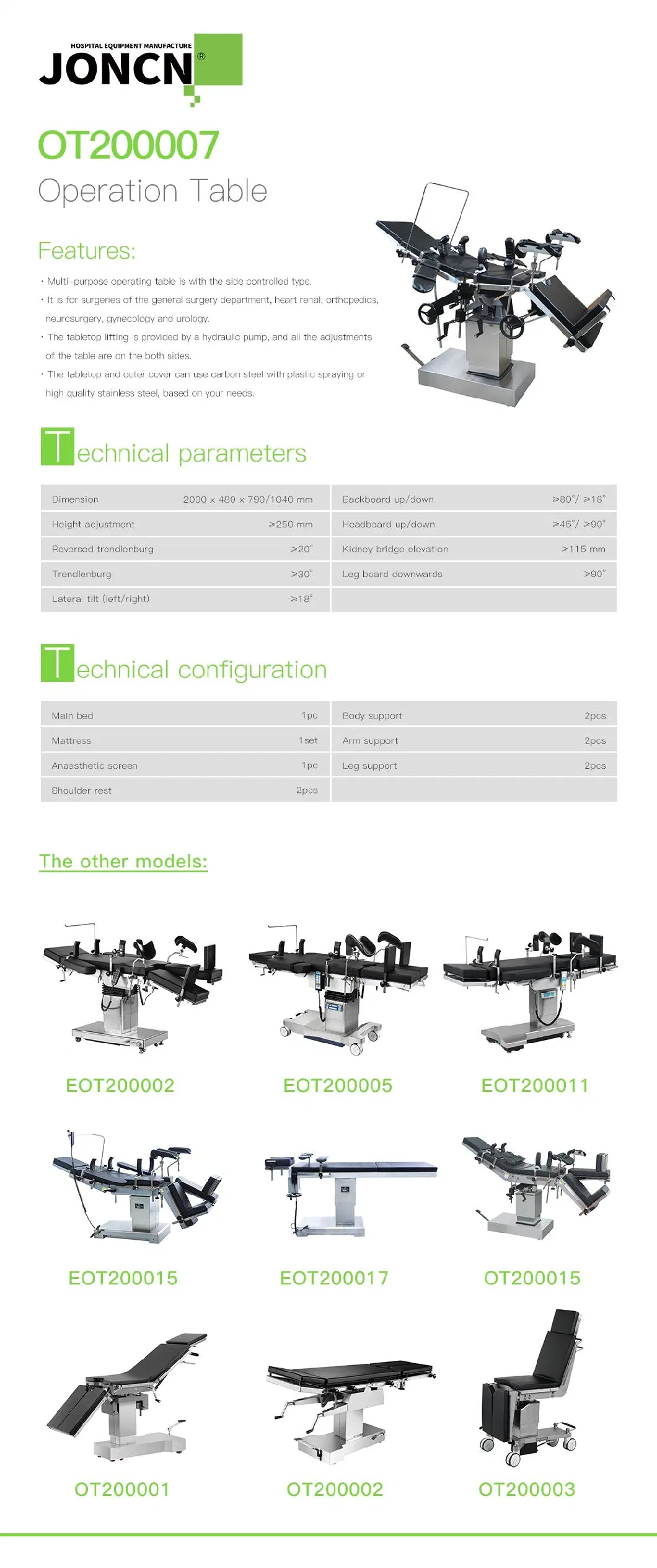 Hospital Medical Equipment Operation Room Equipment Stainless Steel Operation Table