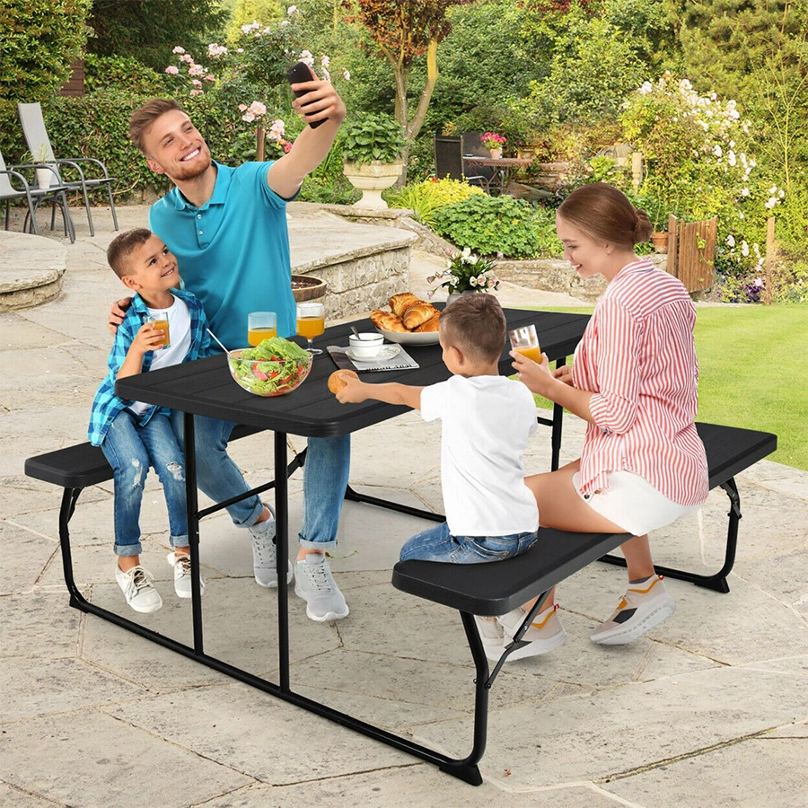 Heavy Duty Commercial Bistro Outdoor Leisure HDPE Plastic Folding Picnic Table with Seats