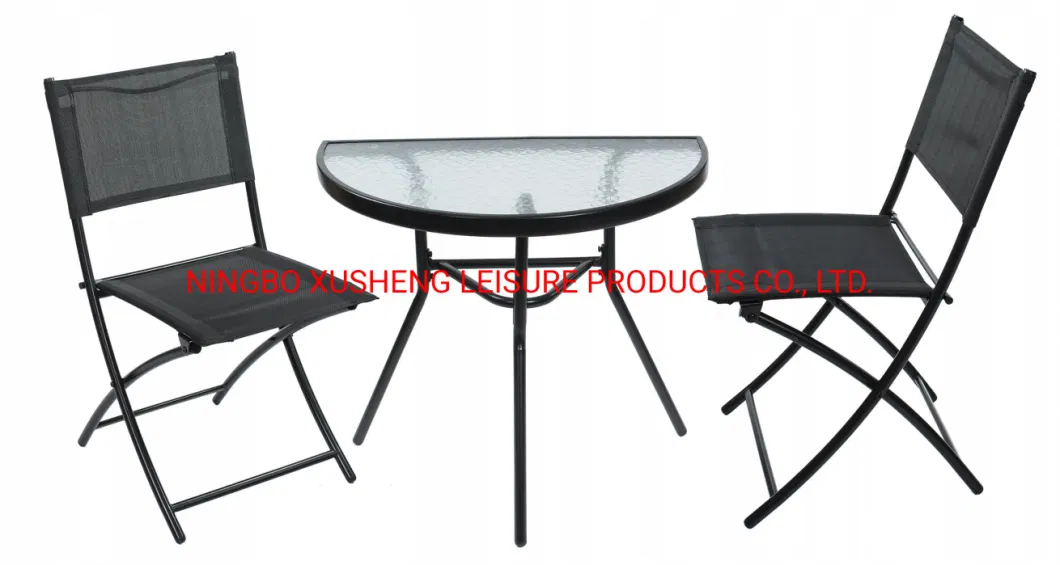Black Outdoor Foldable Chair with Steel Semi-Circle Table