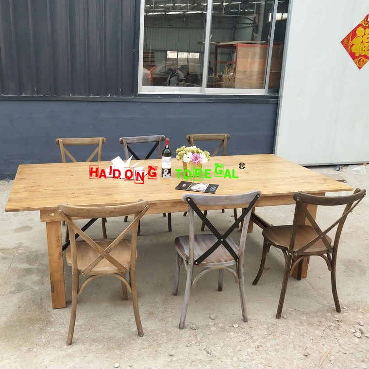 Pine Wood Dining Hotel Restaurant Farmhouse Wedding Outdoor Folding Table and Cross Back Chair