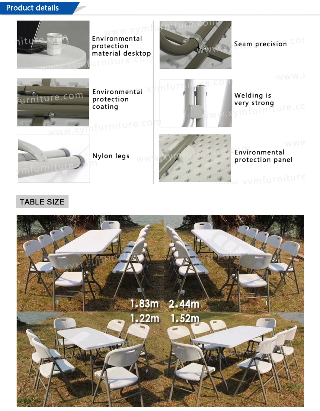 5FT Outdoor Party Tables HDPE Blow Molded Folding Table