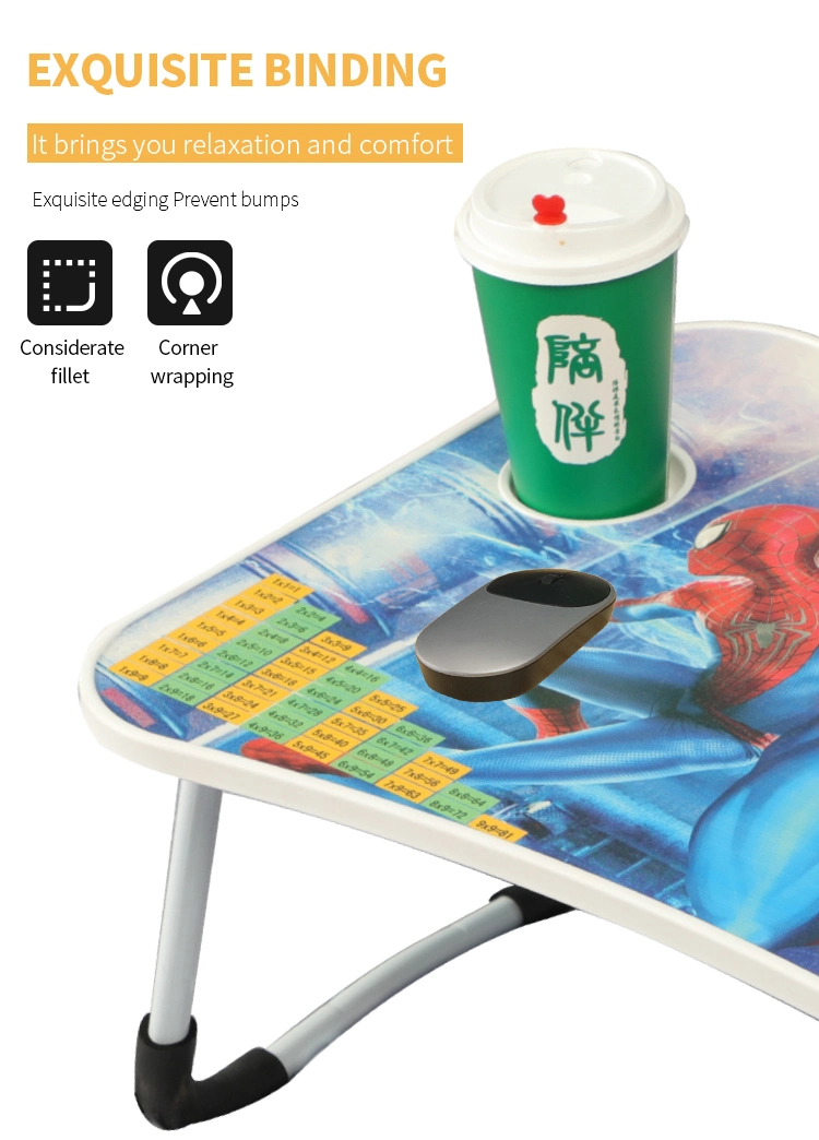 MDF Folding Metal Leg Laptop Table with Cup Holder